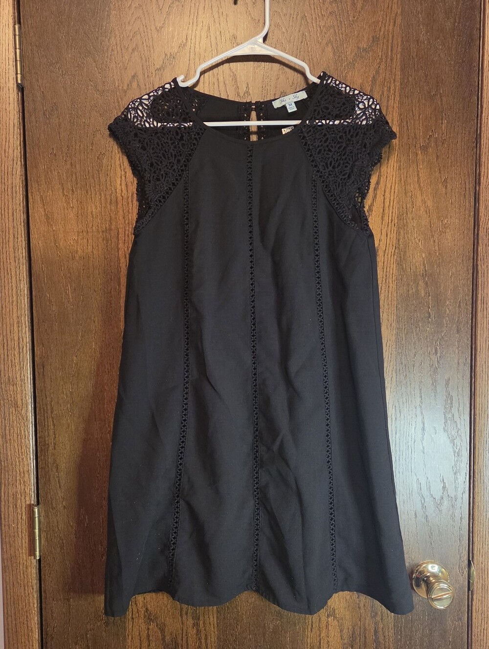 She + Sky Black Lace-Shoulder A-Line Dress